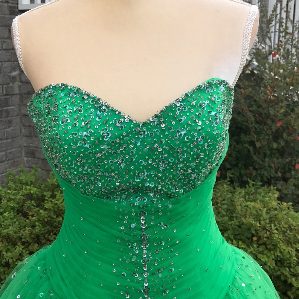 Mori Lee by Madeline Gardner Size 7/8 Green Envy Strapless Quinceañera Ball Gown - Picture 10 of 13